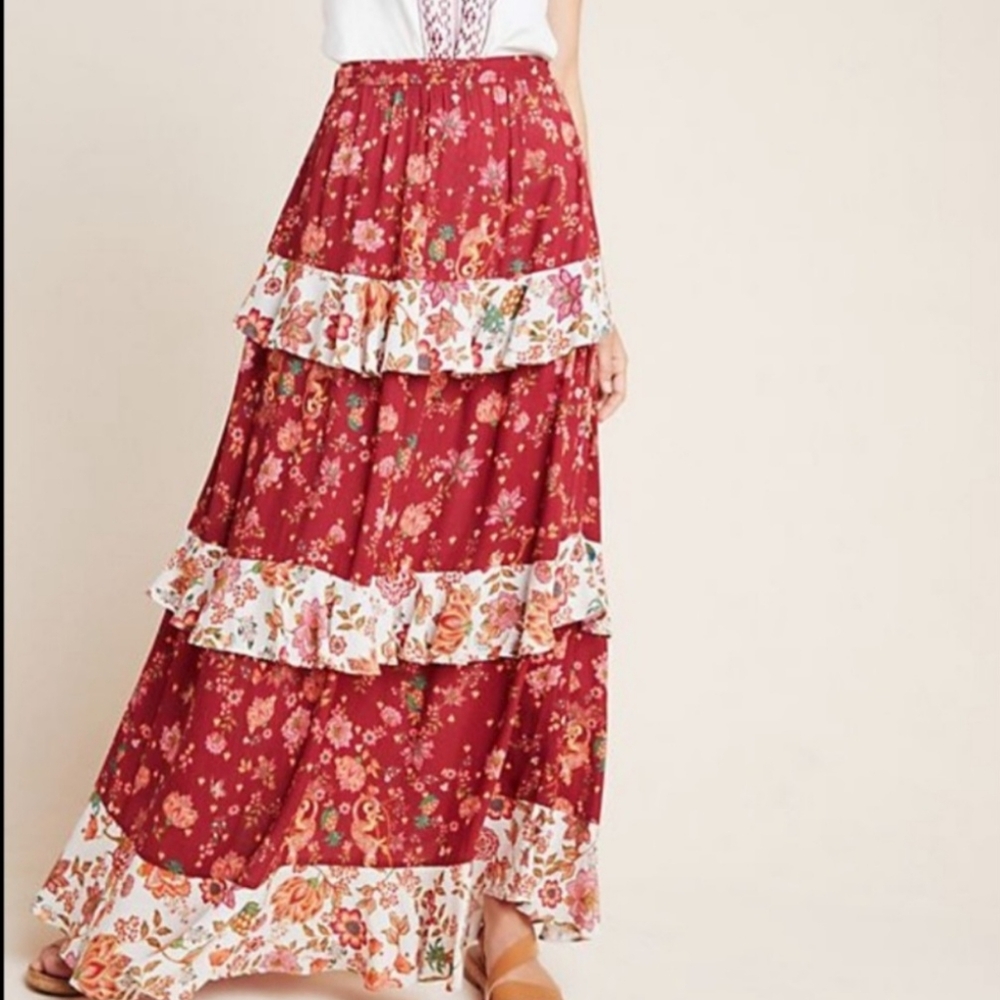 Farm Rio Tiered Maxi Skirt M - Picture 3 of 7